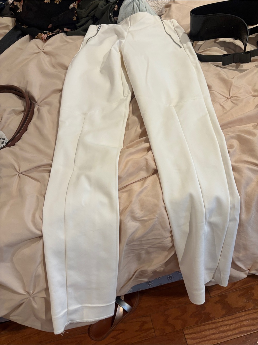 Theory Cream Slim Jumpsuit-Style Pants with Zip Detail